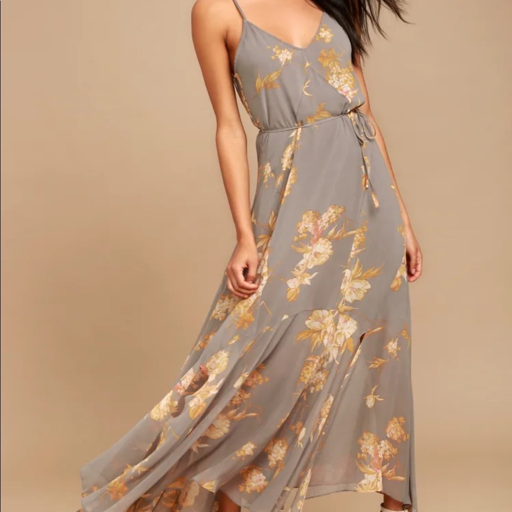 Lulu gray floral long dress